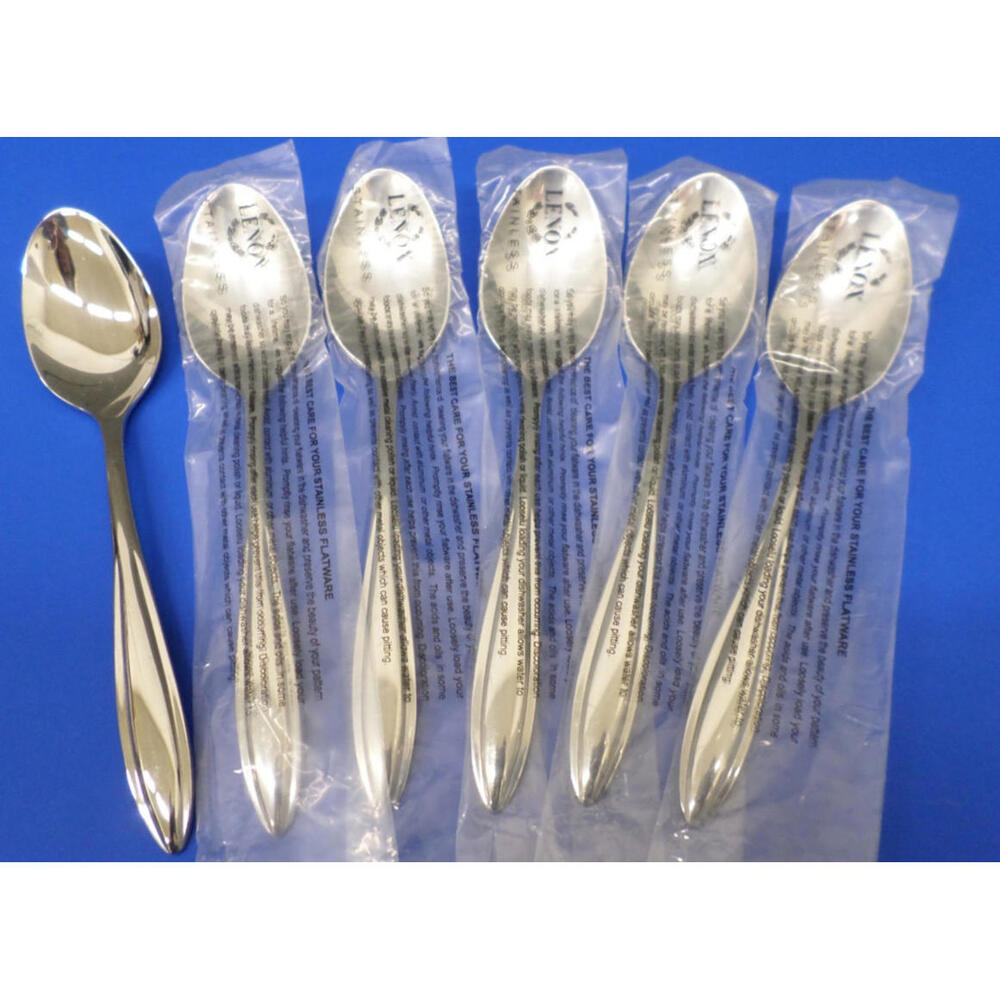 6 - Lenox SCULPT Glossy Pointed Tip 18/10 Stainless Flatware 6 1/4" TEASPOONS